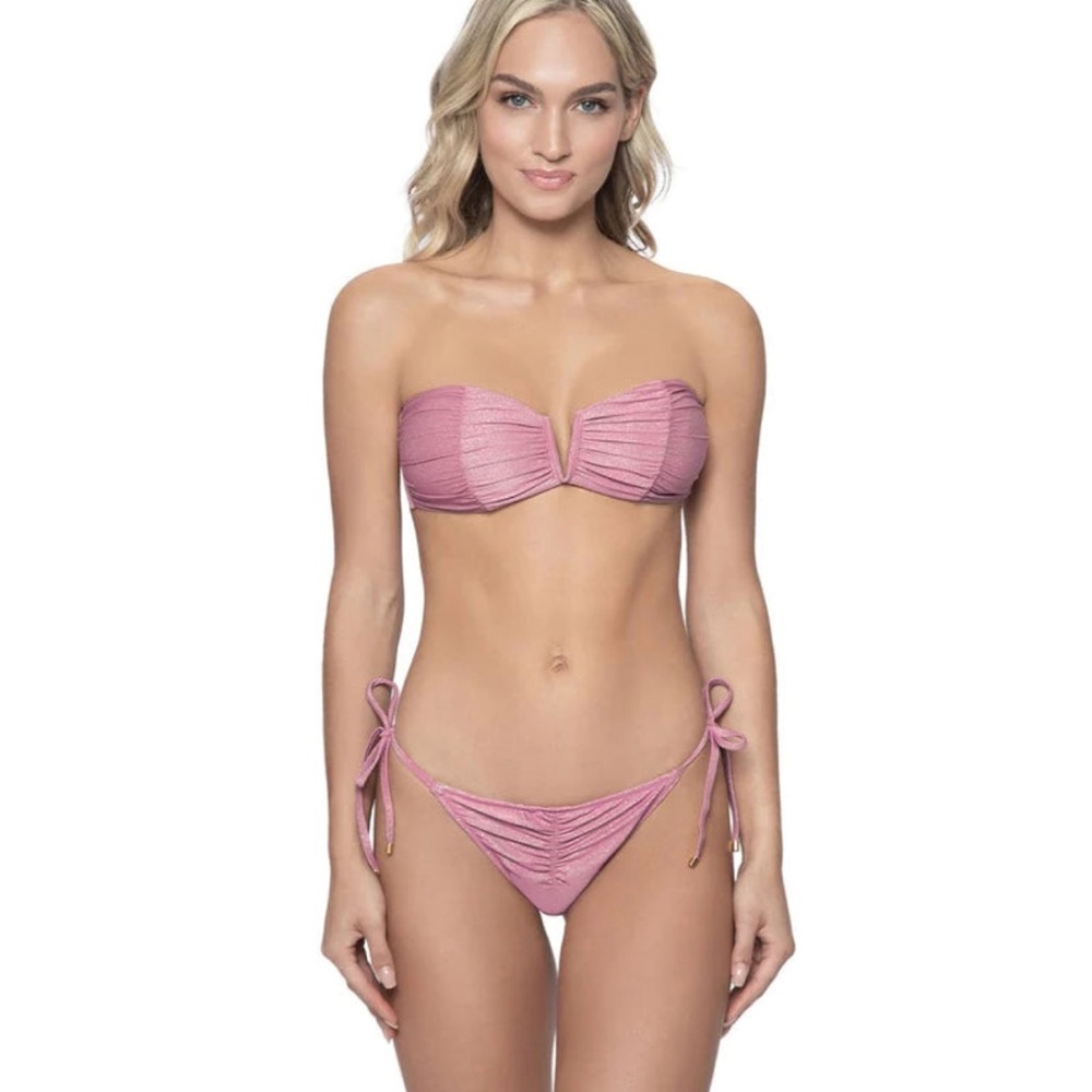 NWT PilyQ Swim Namaste Ruched‎ V Bandeau Top